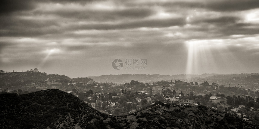 来自好莱坞碗的洛杉矶 旁观者水平景观地方黑与白目的地天空旅游阳光日落风景图片