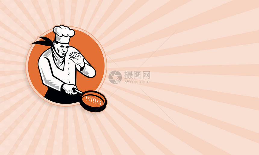 厨师烹饪泛环男人男性工人用具职业插图名片海报平底锅圆圈图片