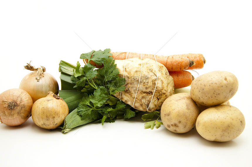 汤菜和土豆加洋葱香菜植物叶子土豆芹菜维生素洋葱食物韭葱绿色图片