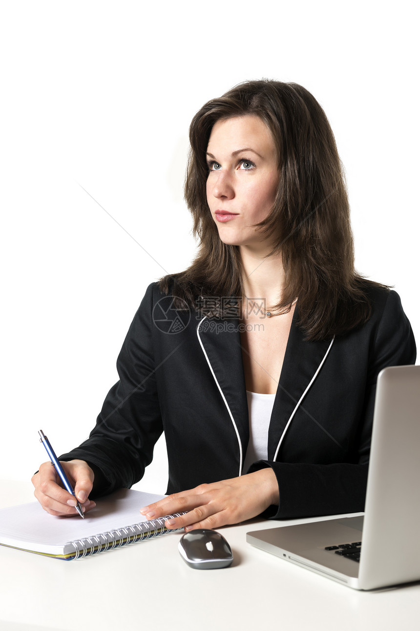 现任商业妇女学习笔记本桌子管理人员会计女性成功微笑办公室工人图片