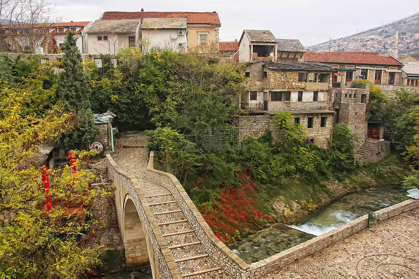 架桥 波斯尼亚和黑塞哥维那莫斯塔尔州莫斯塔尔假期景观溪流旅游地标建筑学遗产城市游客图片