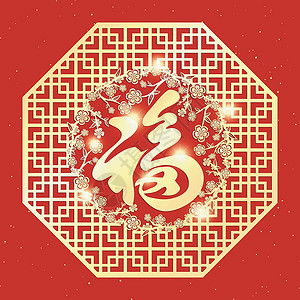 中国新年背景马年文化圆圈十二生肖金子星星繁荣窗户问候愿望背景图片