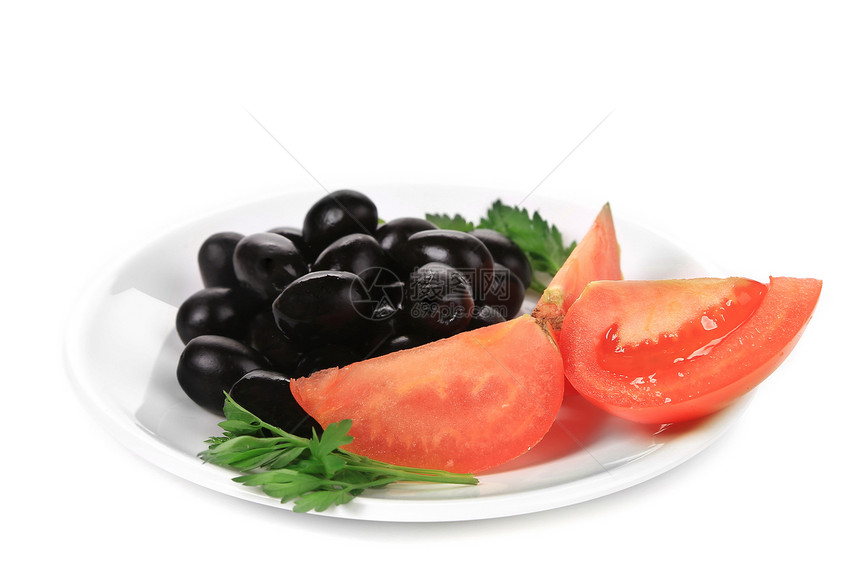 黑橄榄加西红柿和鹦鹉黑色国家沙拉蔬菜香菜草本植物红色芹菜绿色罐装图片