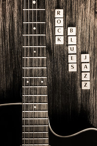 吉他和标志性摇滚蓝调爵士乐(古典风格)的详情背景图片