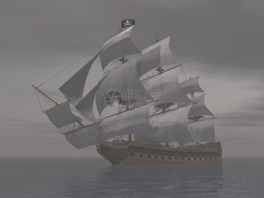 雾中3D号海盗船图片