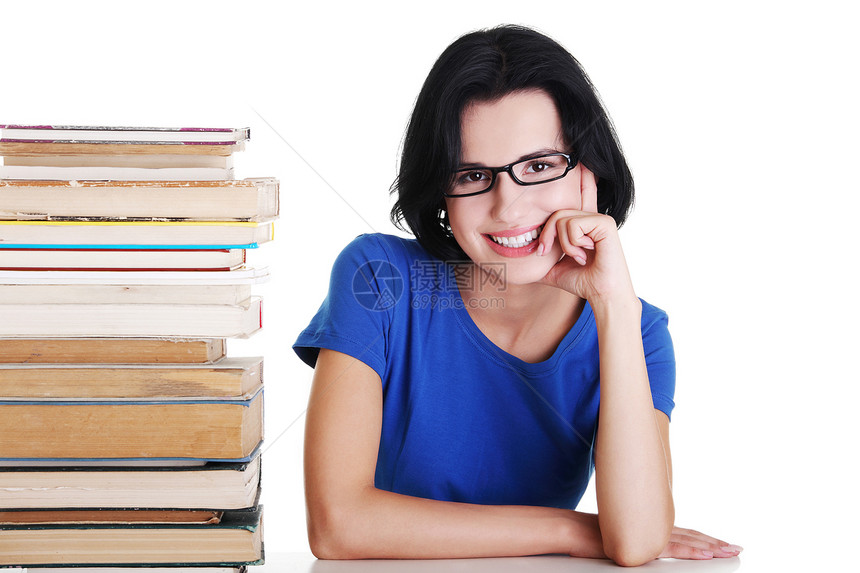 有书籍的年轻女学生学习教育文学教科书多样性女孩青少年大学学生学校图片