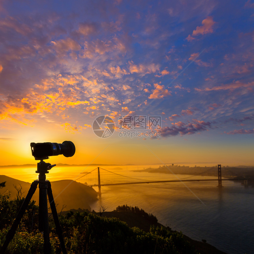 金门金门大桥 旧金山日出加利福尼亚城市日落假期蓝色建筑物天际反射天空电缆旅行图片