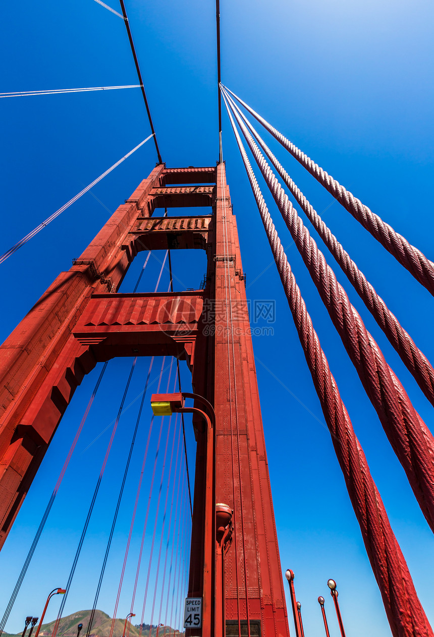 金门大桥在旧金山的详情 加利福尼亚州橙子吸引力运输市中心汽车电缆地标蓝色旅行假期图片