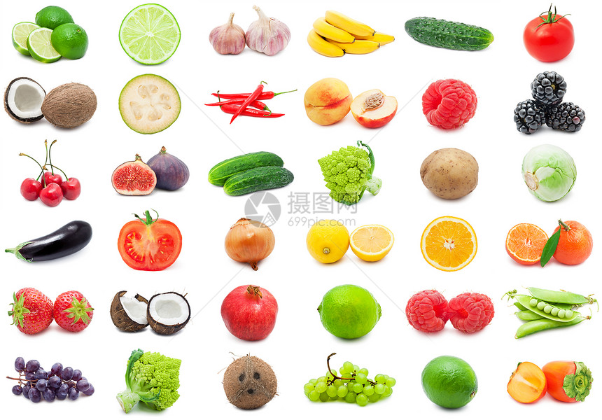 水果和蔬菜菠萝李子菜花橙子西瓜洋葱香蕉茄子覆盆子奇异果图片