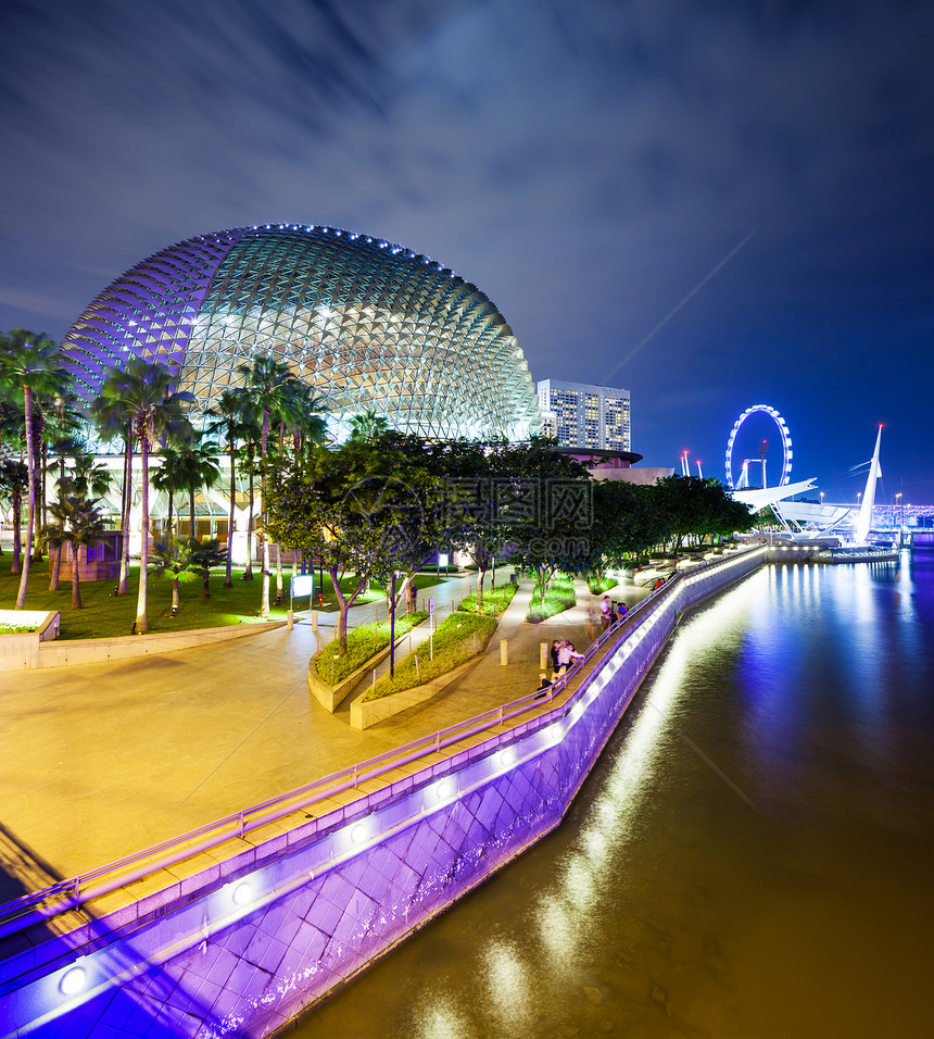 新加坡之夜剧院场景海景风景景观公司天际海洋建筑学摩天轮图片