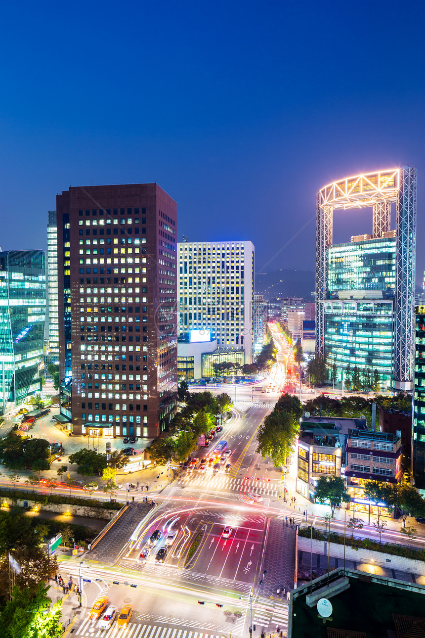 首尔市夜间风景金融景观都市城市住宅场景踪迹建筑办公室图片