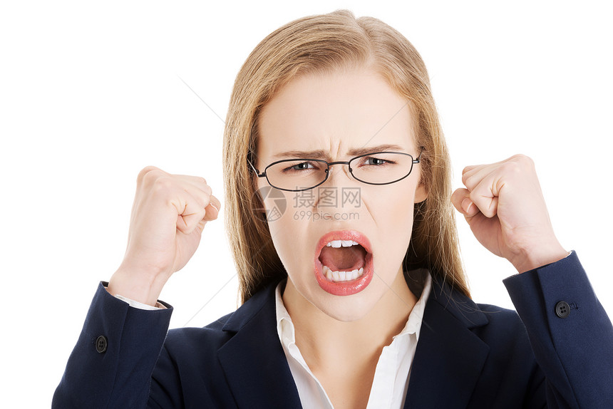张开嘴的愤怒和愤怒的商业女人正在尖叫成人女孩老板表情女士管理人员压力皮肤挫折商务图片