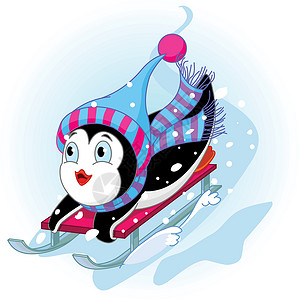企鹅平底绘画享受速度夹子免版税卡通片雪橇插图艺术品背景图片