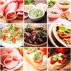 意大利食物传统盘子沙拉香蒜蔬菜洋葱凉菜火腿烹饪美食晒干高清图片素材