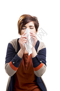 患病妇女疾病成人流感咳嗽喷嚏组织感染女性女孩季节性病毒高清图片素材