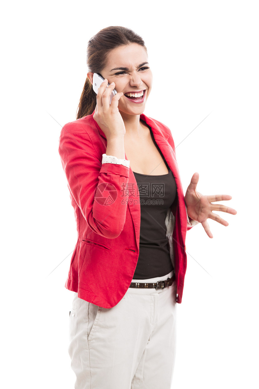 商业妇女通过电话交谈快乐成人商务技术幸福手机女孩压力细胞呼唤图片