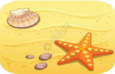 黄色的海星长尾海鱼海星海浪海滩旅行海岸橙子假期支撑蓝色黄色插画