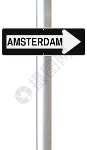 荷兰首都阿姆斯特丹这条通阿姆斯特丹的路首都特丹城市白色路标指示牌单程背景