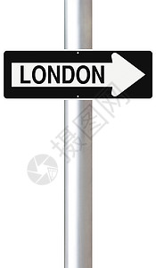这条通往伦敦的路单程指示牌城市首都白色路标背景图片