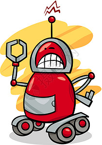 双头叉口扳手愤怒的机器人漫画插图设计图片