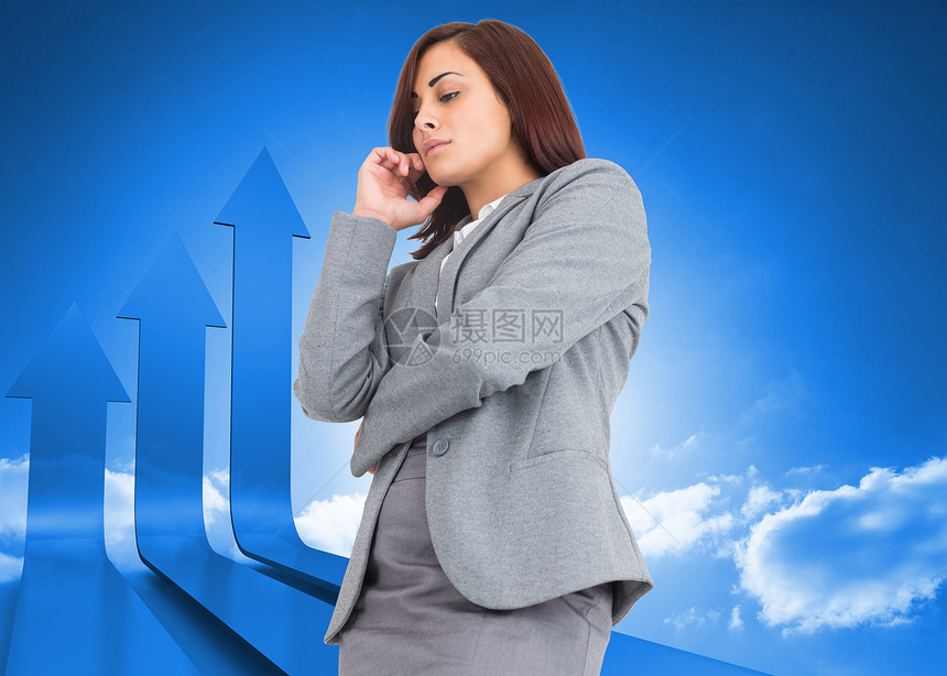 重点突出的女商务人士综合形象蓝色数字商业头发计算机公司多云女性进步女士图片