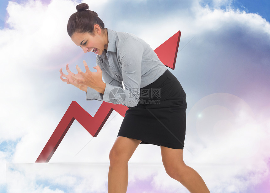 愤怒商业女商务人士出面的复合形象绘图挫折女性天空进步压力手势头发职业成功图片