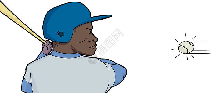 棒球手绘形象行动中的棒球球手手绘蝙蝠卡通片运动员头盔联盟男性选手插图男人背景
