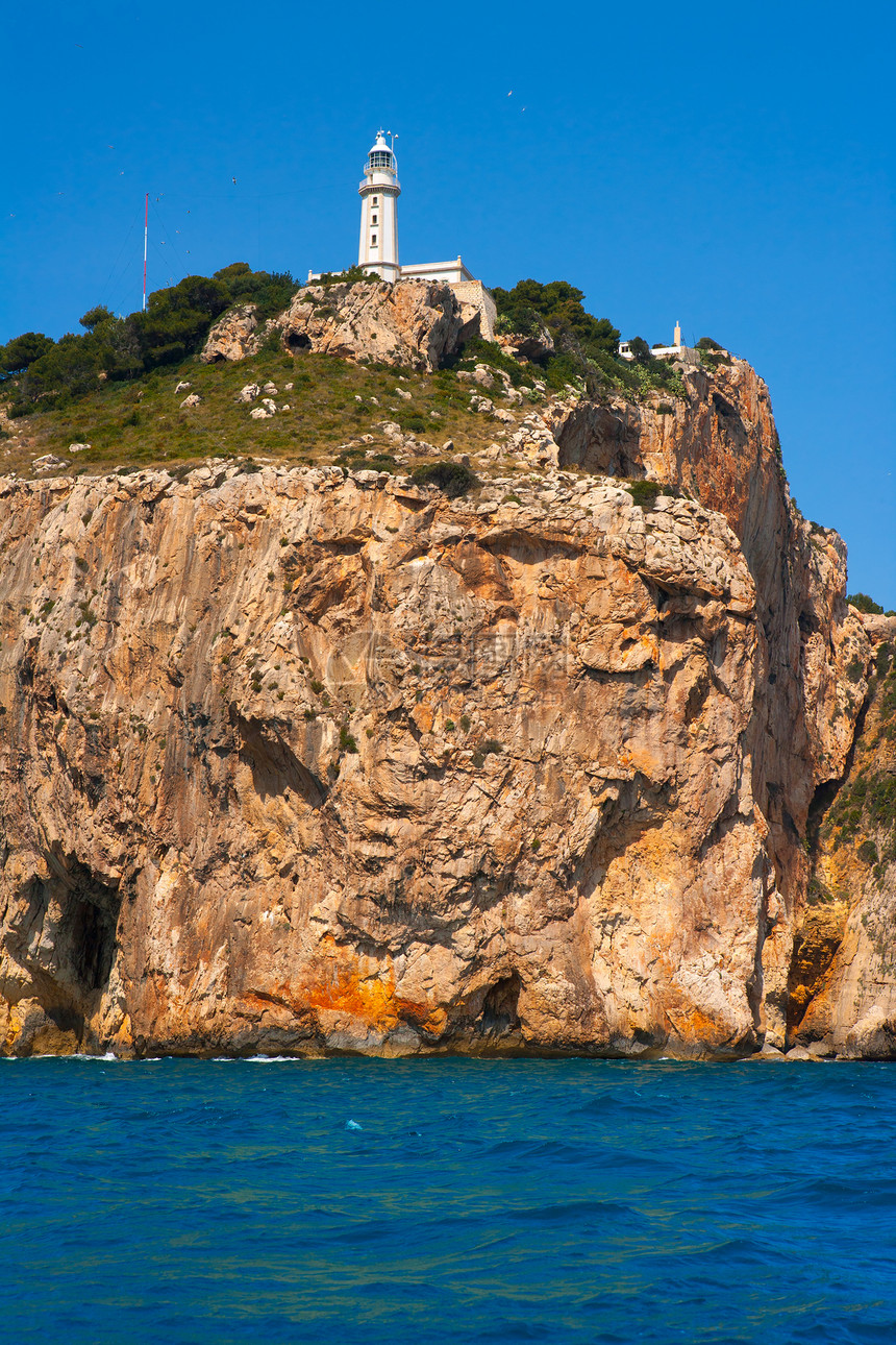 地中海阿利坎特海的纳奥角灯塔蓝色悬崖石头旅游岩石地标假期海岸线旅行海洋图片