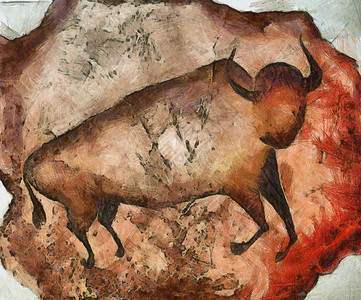 a 阿尔塔米拉公牛动物壁画精神绘画工匠石洞力量艺术品岩画插图背景图片