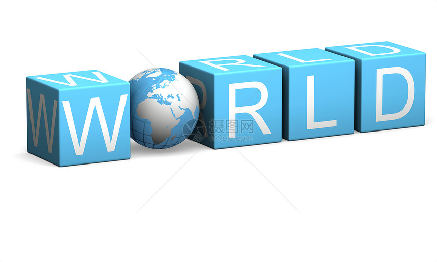 世界全球地球立方体全球化全世界字母盒子行星插图白色图片
