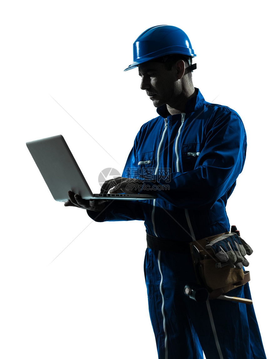 人造建筑工人计算计算机光影肖像图的计算工人成年人工具成人微笑体力劳动者木匠修理工建筑工人男性图片