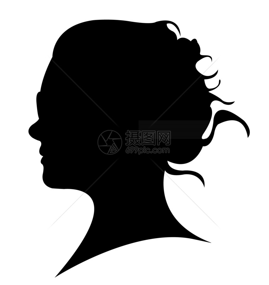 妇女头环光向矢量马尾辫女孩女性魅力头发艺术黑色插图包子图片