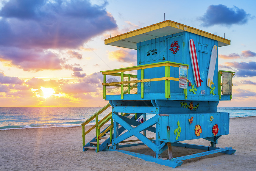 著名的迈阿密南海滩日出景图片