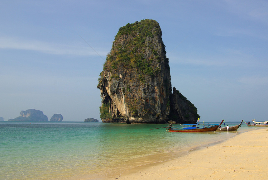 泰国克拉比省Krabi省Phranang洞穴海滩海洋天堂天空旅游异国假期阳光娱乐热带岩石图片