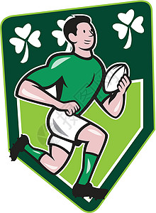 爱尔兰橄榄球玩家跑球球盾牌卡通背景图片