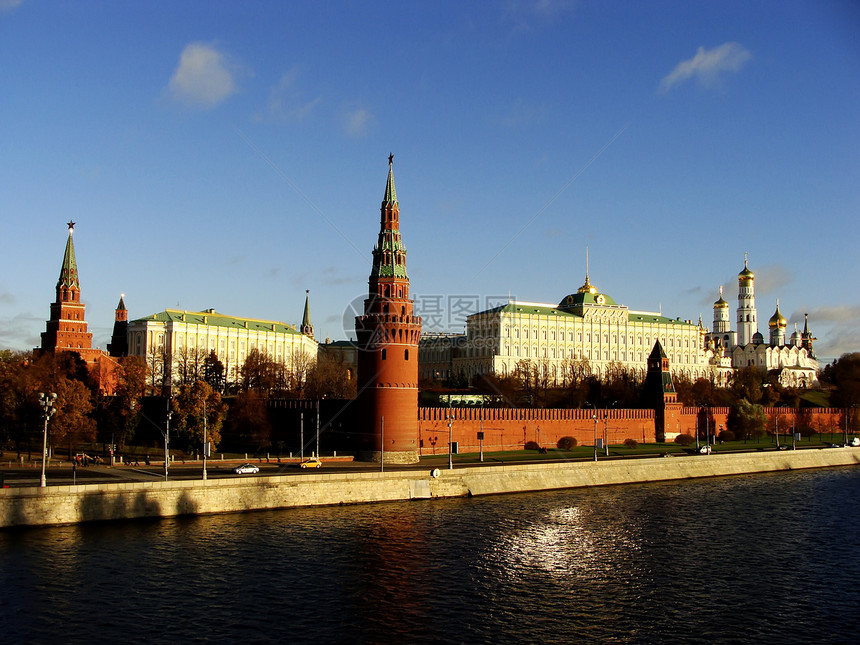 俄罗斯莫斯科克里姆林宫城市风景建筑学正方形纪念碑游客蓝色天际全景观光图片