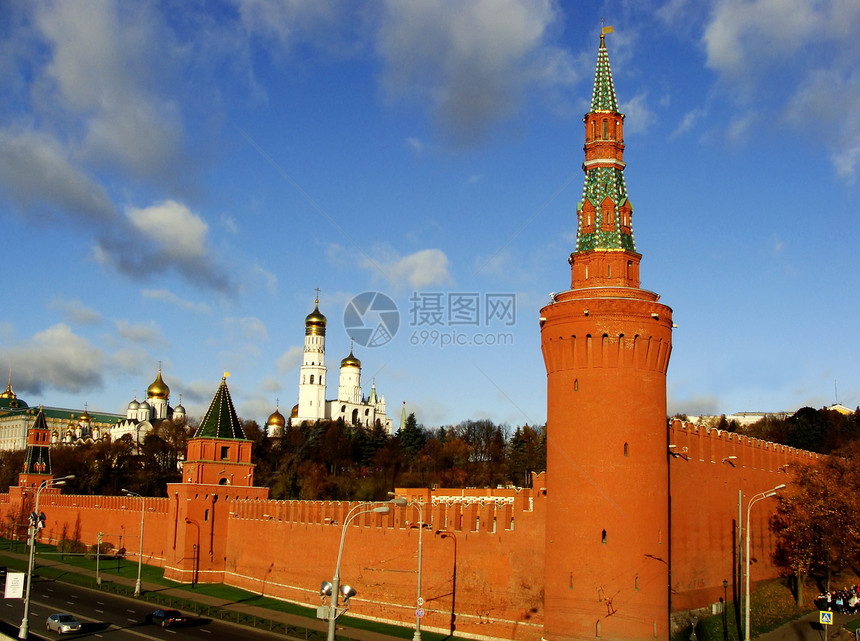 俄罗斯莫斯科克里姆林宫景观全景天空风景观光城市天际堡垒正方形教会图片