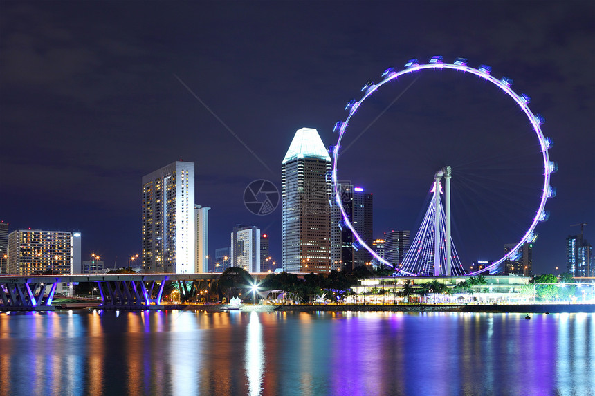 新加坡市天际天空建筑建筑学码头摩天轮车轮景观地标商业图片