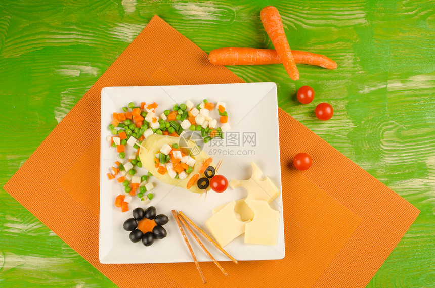 老鼠沙拉蔬菜服务美食营养盘子起动机装饰水平儿童萝卜图片