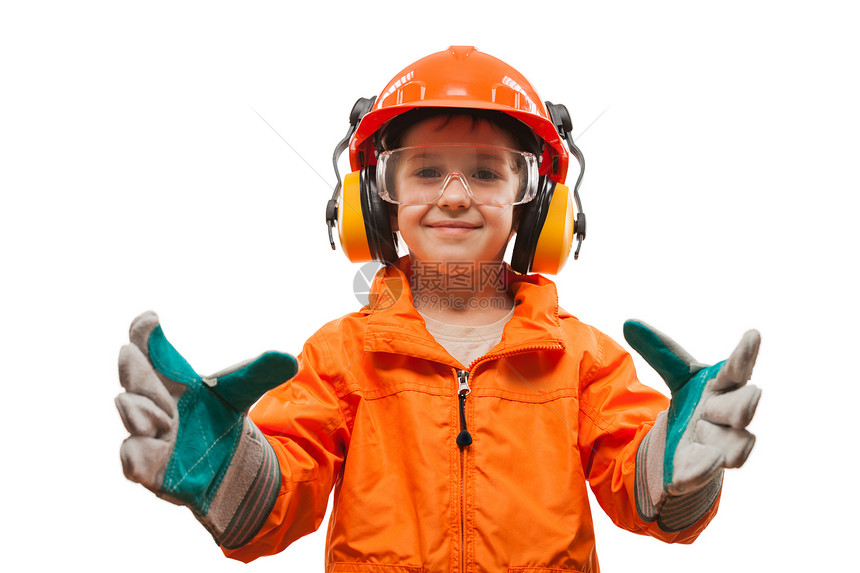 儿童男孩工程师或体力工人微笑的小男孩图片