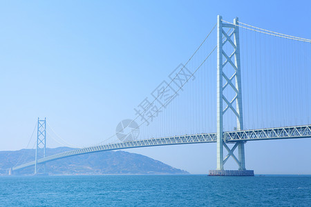 在神户的吊桥海岸支撑海岸线电缆世界蓝色淡路海峡记录晴天背景图片