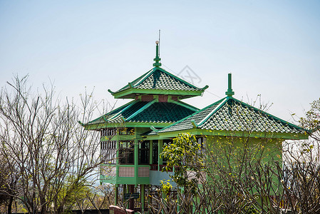 中华馆文化花园池塘场景寺庙佛教徒房子尼姑庵地标金子高清图片