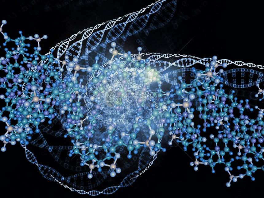 有机分子的构成纽带螺旋设计渲染蓝色生物技术粒子教育研究图片