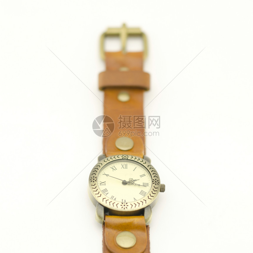 经典孤立在白色上钟表数字奢华礼物编号小时手腕手表金属宏观图片