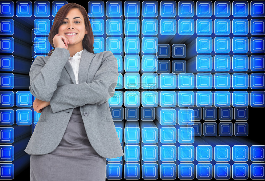 微笑 深思熟虑的女商务人士的综合形象商业蓝色女性公司女士人士职业计算机绘图棕色图片
