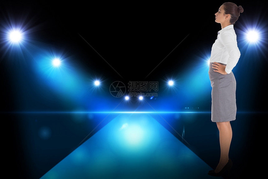 重点突出的女商务人士综合形象职业公司计算机蓝色人士商务数字女士聚光灯绘图图片