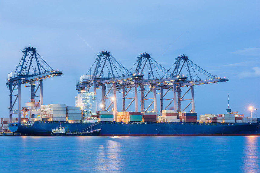 工业航运港载体进口港口运输船运货物后勤日落重量天空图片
