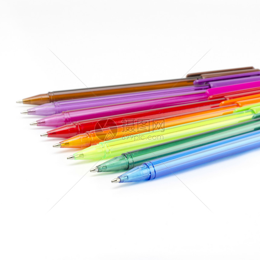 白上孤立的彩色笔绘画补给品工艺工作塑料工具办公室钢笔乐器学校图片