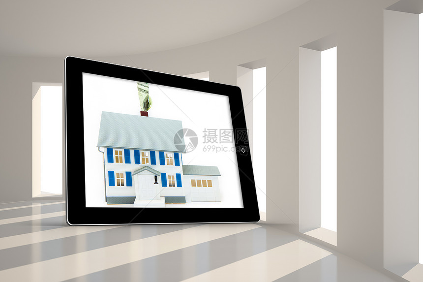 在平板屏幕上贴有价格标签的房屋综合图像电脑房子绘图窗户数字设备媒体房地产计算机图片