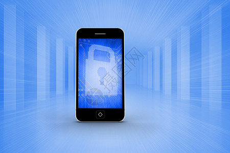 智能手机屏幕上蓝色锁的复合图像技术绘图房间设备安全电脑硬件电路板计算媒体背景图片